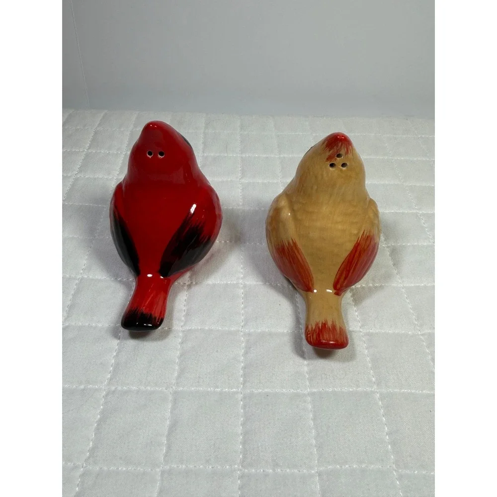 Hallmark Cardinal Bird Salt & Pepper Shakers Ceramic Red & Female Pair Set